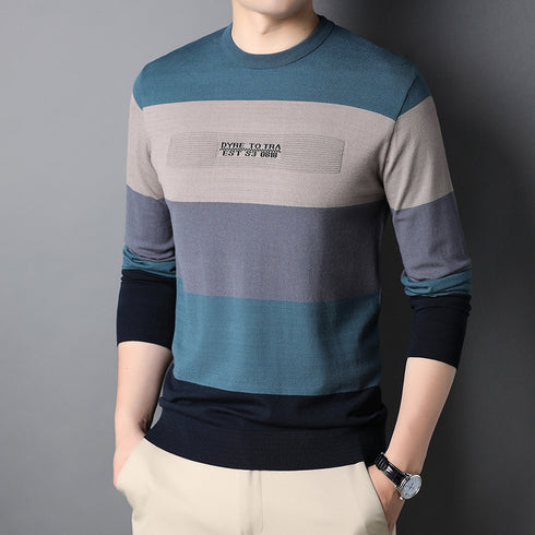 Men's Round Neck Striped Knitted Shirt