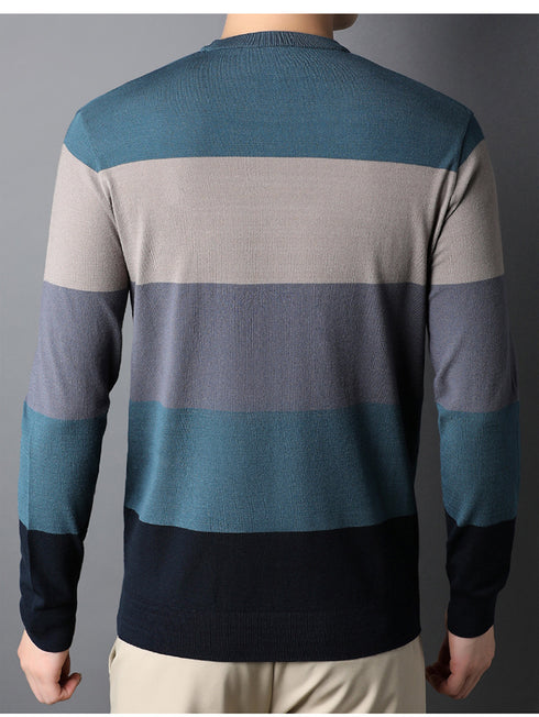 Men's Round Neck Striped Knitted Shirt