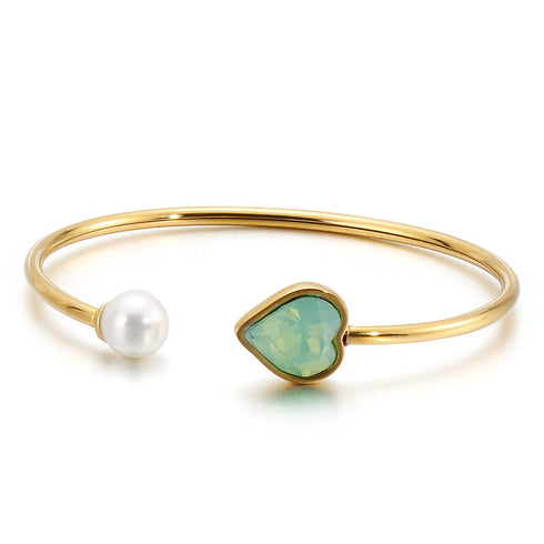 Golden Pearl Love Glass Stone Bracelet