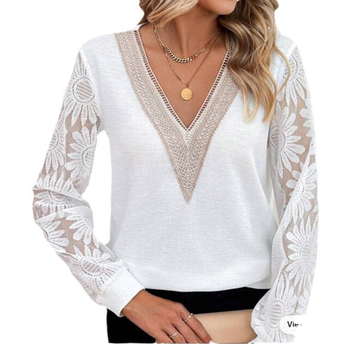 Women's Clothing Long Sleeve V-neck Stitching Shirt