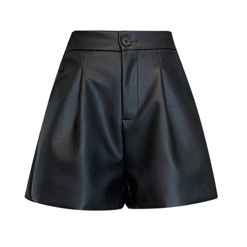 High Waist Brown Wide-leg Leather Pants