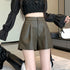 High Waist Brown Wide-leg Leather Pants