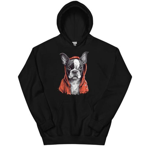 Boston Terrier Print In Red Pocket Cap Hoodie