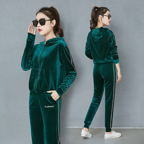 Women's Wide Leg Velvet Tracksuit