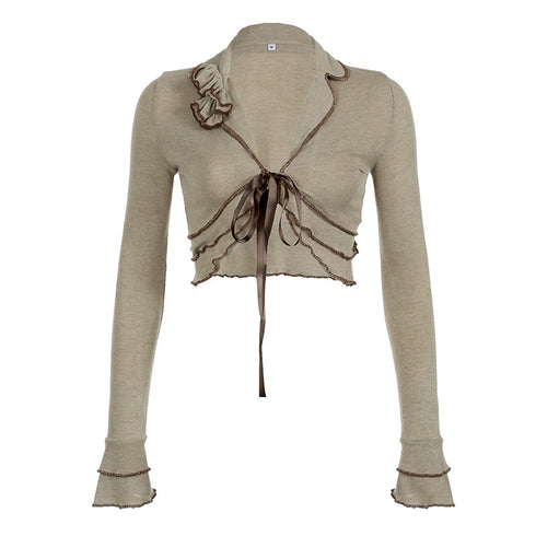 American Girl Slimming Petal Sleeve Lace-up Top