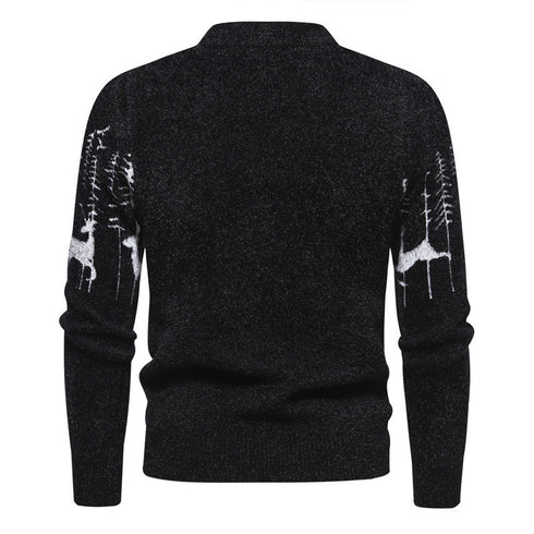Men's Warm Deer Printed Round Neck Sweater