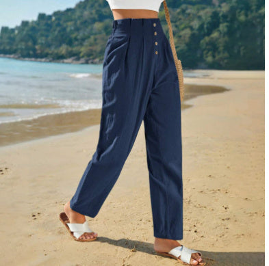Women's Casual High Waist Cotton Trousers