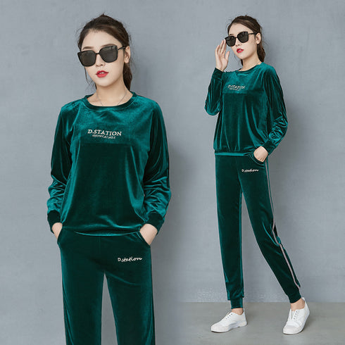 Women's Wide Leg Velvet Tracksuit