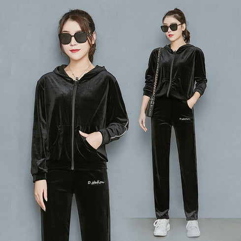 Women's Wide Leg Velvet Tracksuit