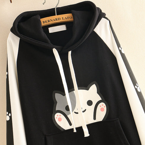 Cute Cat Print Thin Student Unisex Hoodie