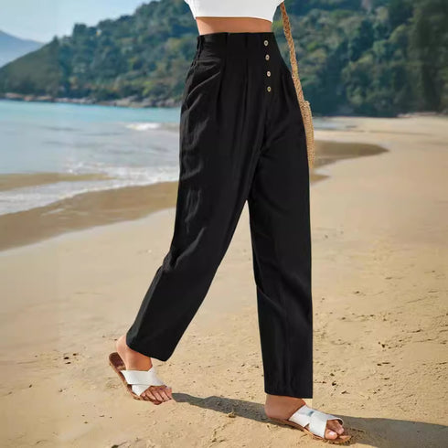 Women's Casual High Waist Cotton Trousers
