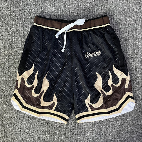 Men Flame Double Layer Mesh Style Shorts