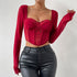 Women's Lace Mesh Fishbone Slim Fit Top