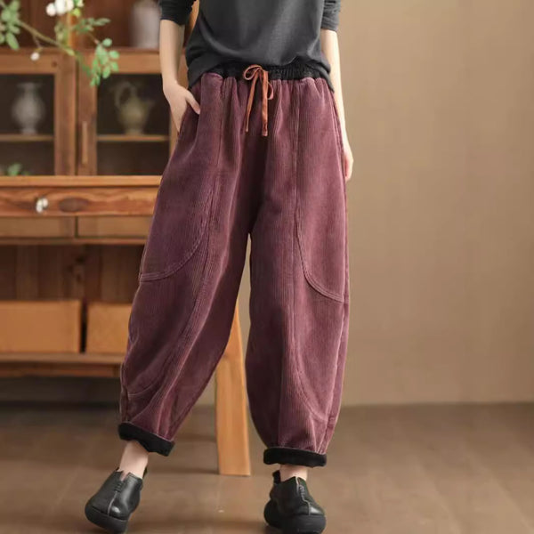 Women's Loose Stitching And Brushed Warm Trousers