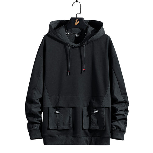 Men casual Black Pocketed Hoodie