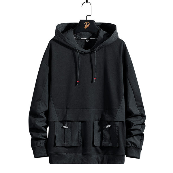 Men casual Black Pocketed Hoodie