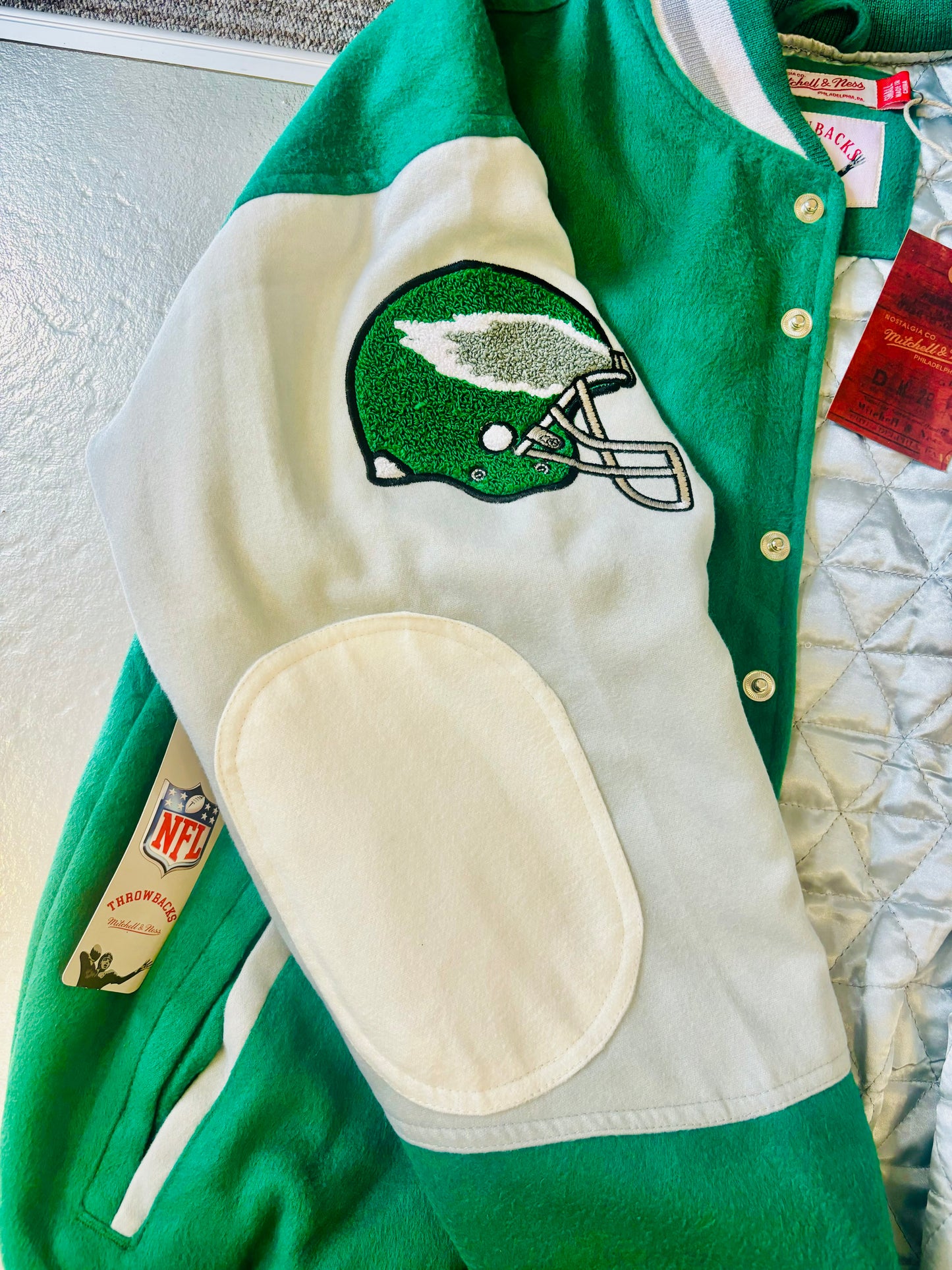 Authentic Mitchell & Ness Philadelphia Eagles NWT Princess Diana Varsity Jacket NFL 90's Letterman Jacket